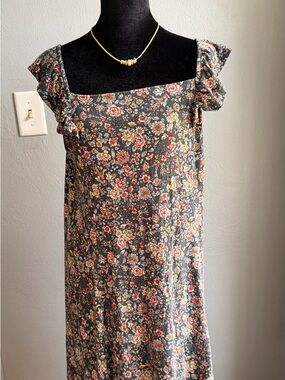 LOFT Floral Tank Top in Heather Gray and Rust Accents